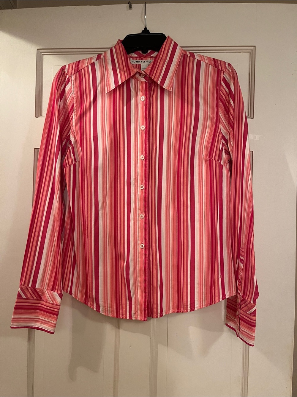 Tommy Hilfiger Pink and White Multi-Striped Men's Button-Up Shirt